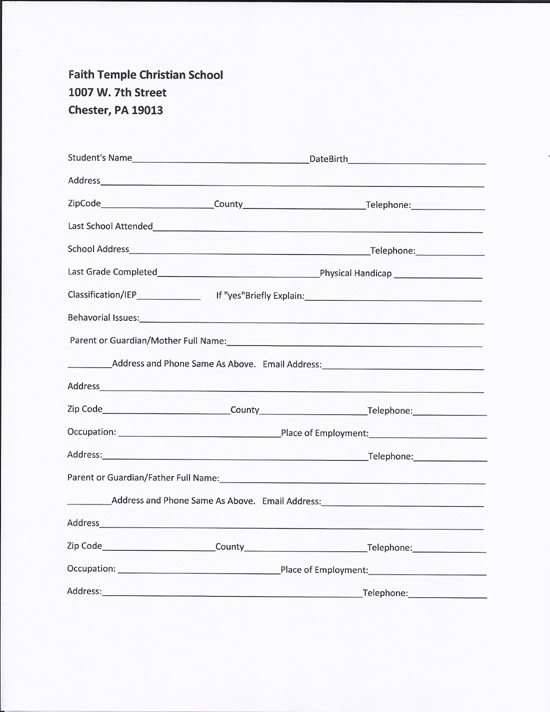 Faith Temple School Application1 copy